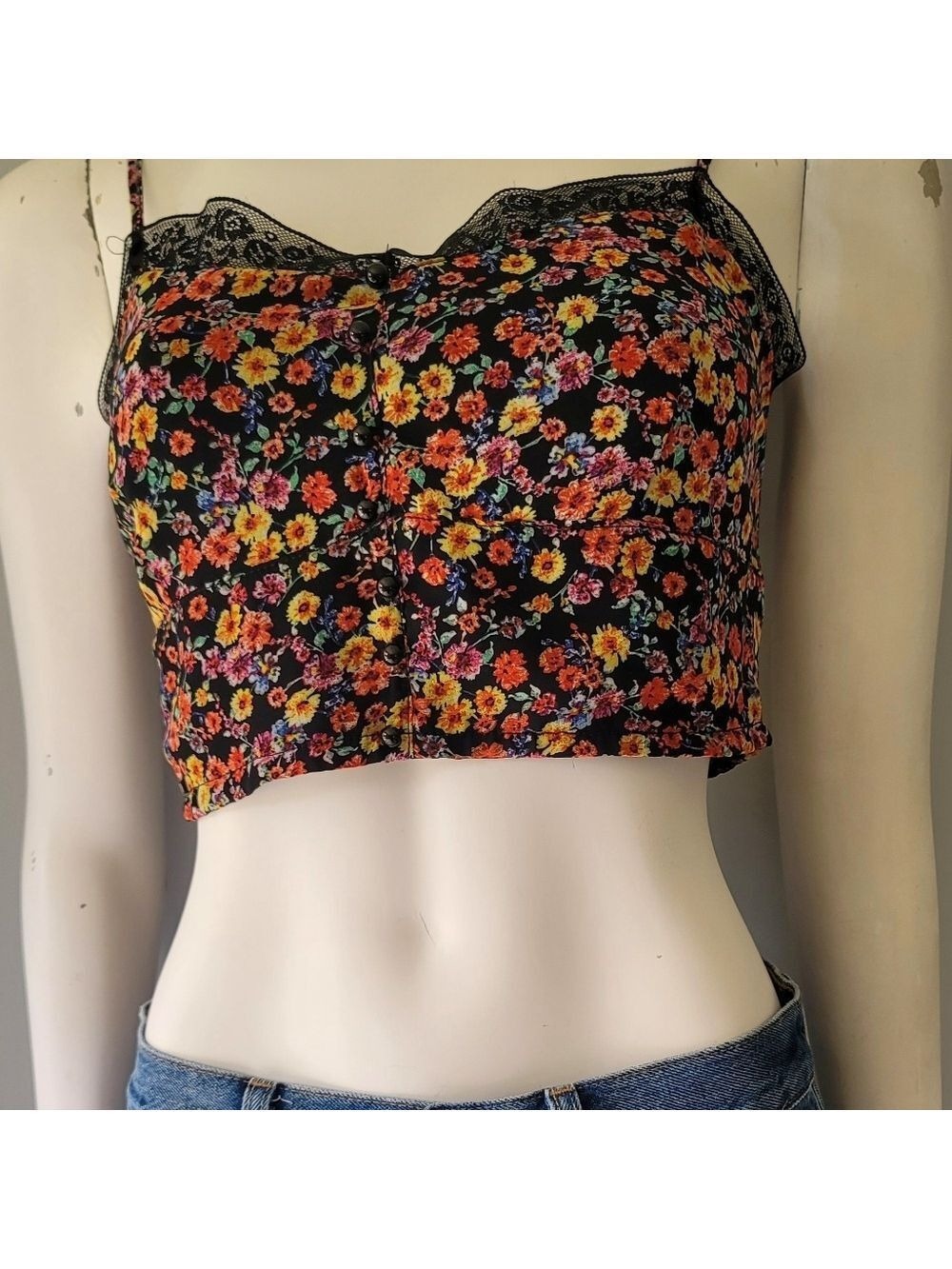 U2B Women's Smocked Crop Floral Top Size M
